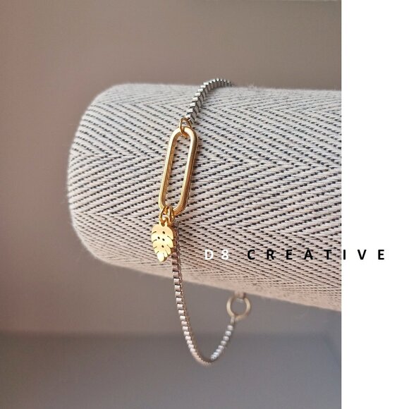 New men's Stainless Steel Silver box chain with paperclip link Bracelet - Picture 3 of 6